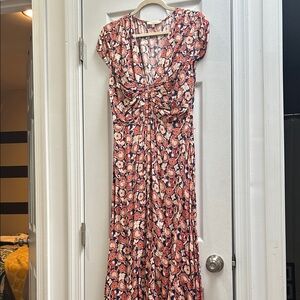 Current Air Navy and Coral Floral Twist-Front Maxi Dress